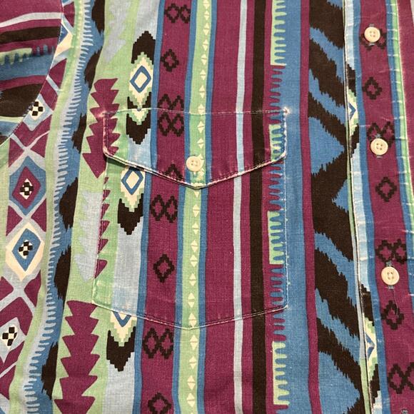 Vintage Wrangler Long Tail Aztec Striped Shirt Mens 16.5-34 Cowboy Country - Picture 3 of 9